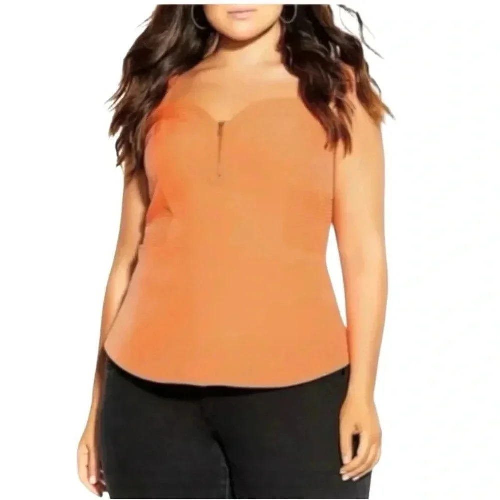 CITY CHIC | Women’s Sassy Sweatheart Melon/Orange Peplum Tank Top Plus Size 20